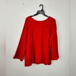 Plus Size 2X Bright Red Cable Knit Sweater Long Sleeve Date Night Romantic